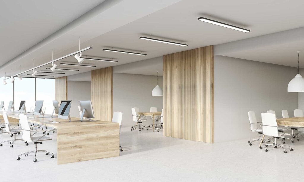 Employee wellbeing designed office showing a calming space with light and airy design
