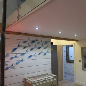 Jo Downs Fish wall mounted on wood cladding in a child's bedroom