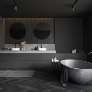 Dark themed bathroom design