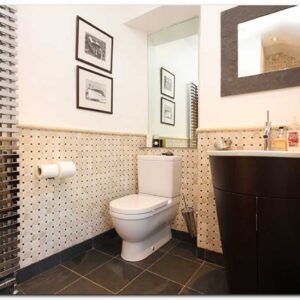 Bathroom with half tiling and feature radiator