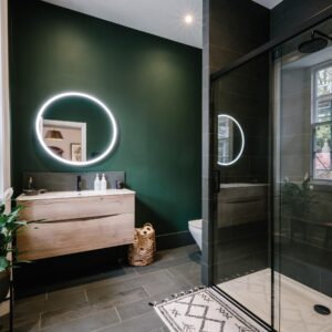 Ensuite with a nature inspired calming green theme