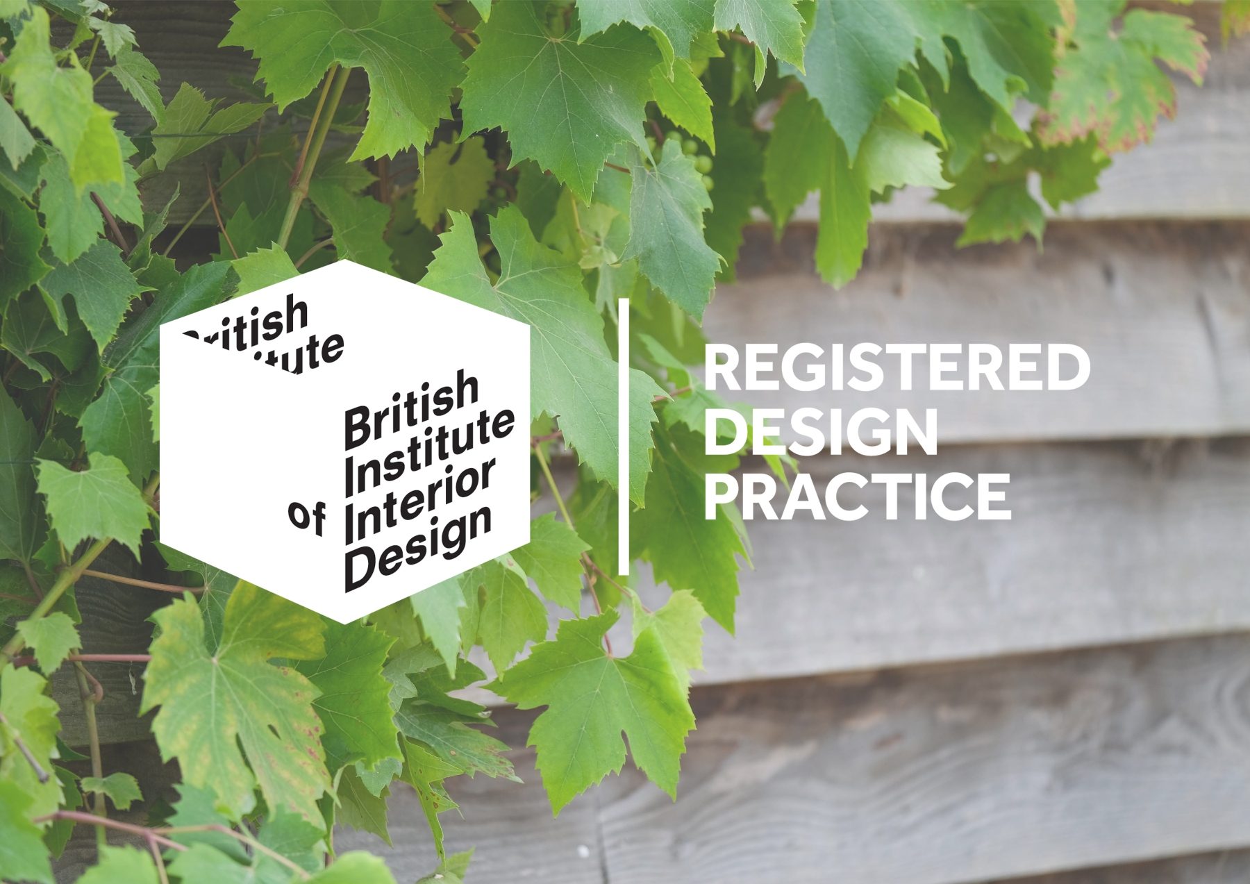 BIID Registered Design Practice logo overlayed on a grape vine climbing up wood cladding