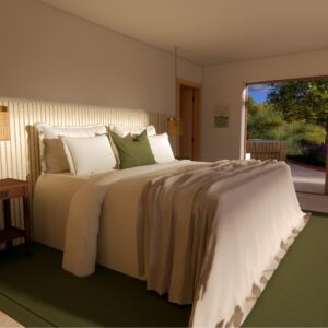 A render of a modern Menorcan Villa's bedroom 3