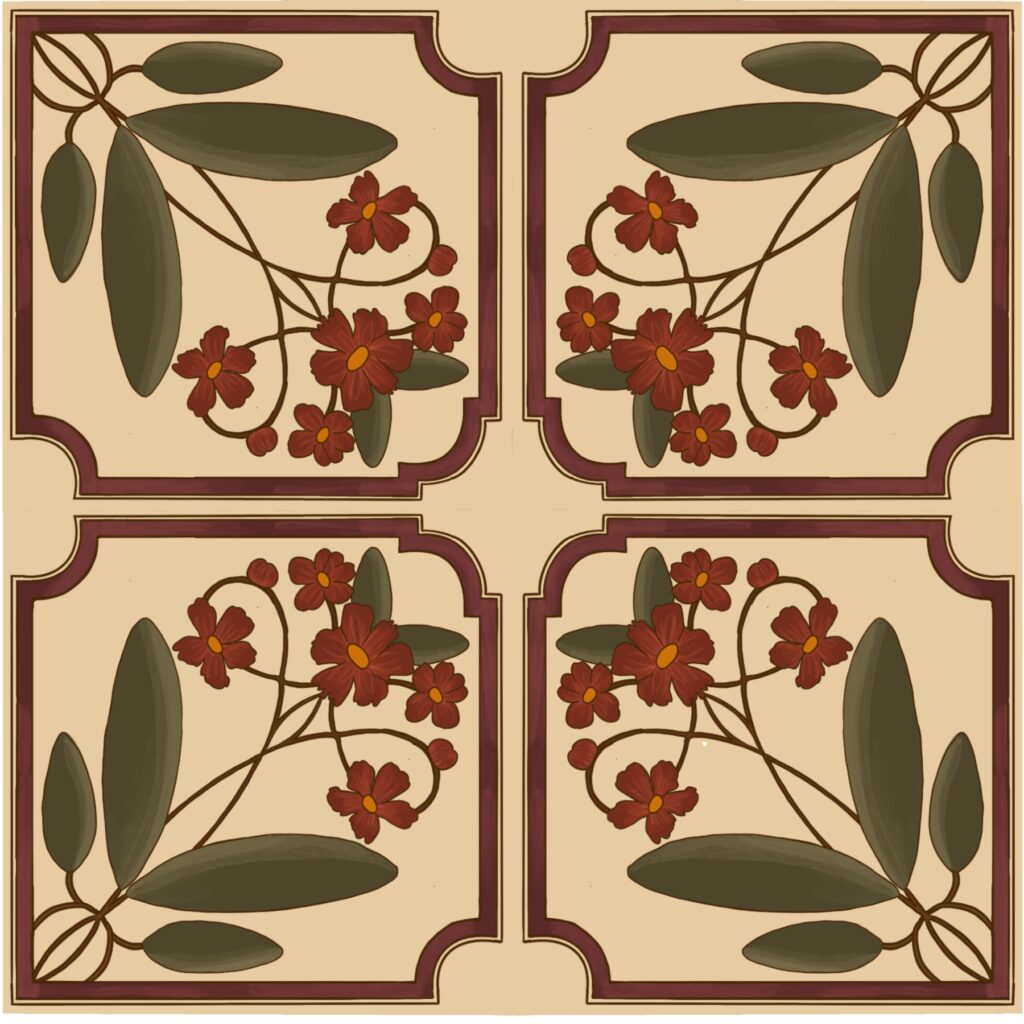 hand drawn pomegranate blossom tile