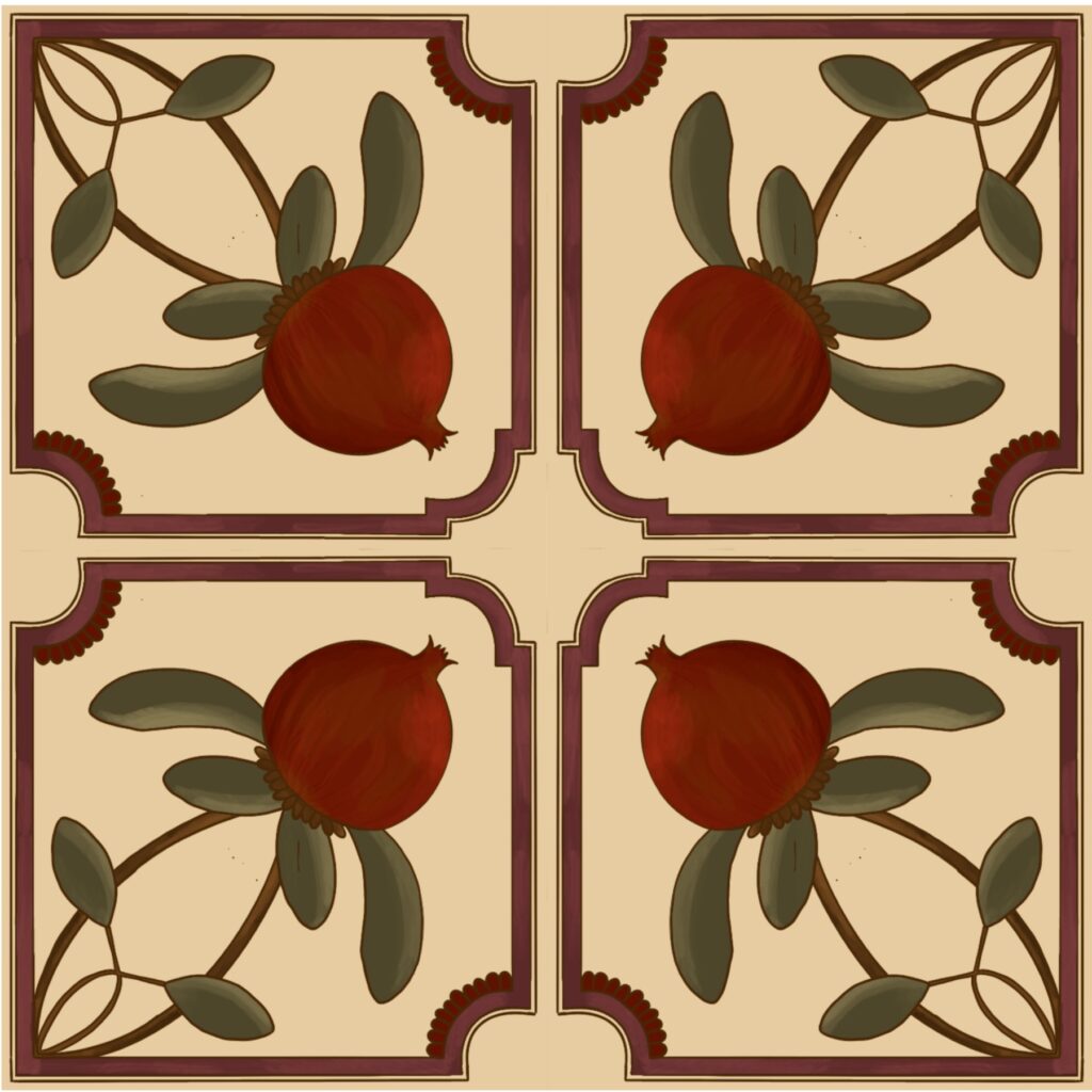 hand drawn pomegranate tile